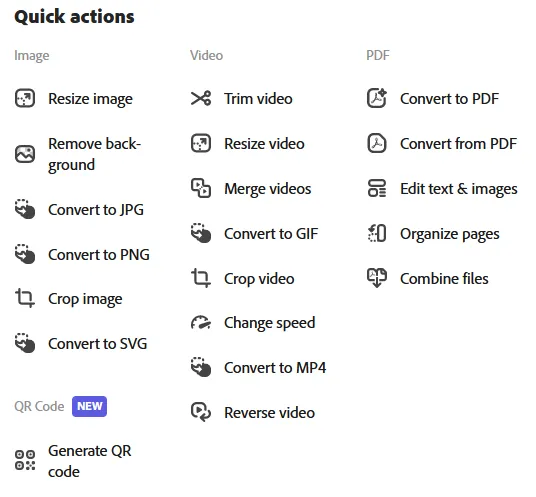 Express quick actions screenshot