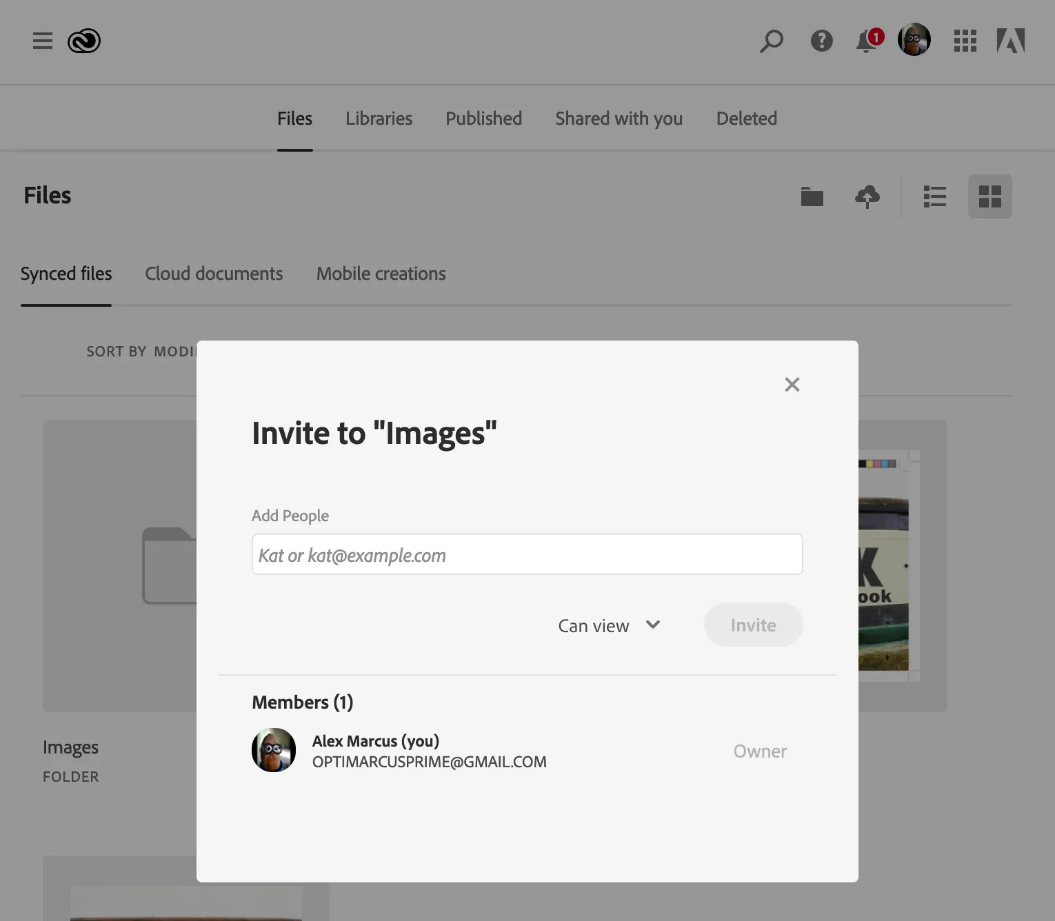 Adobe sharing component screenshot