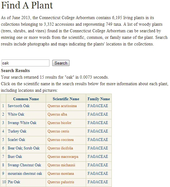 Find-a-plant UI screenshot