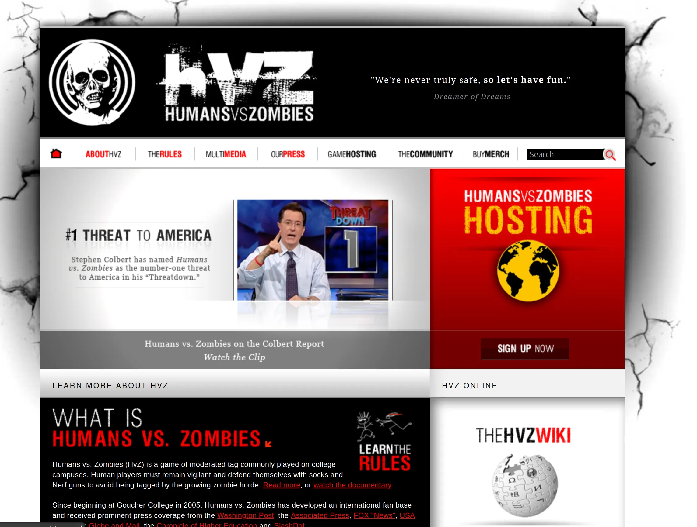 Humans vs Zombies website screenshot