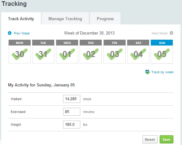 Fitness tracking calendar