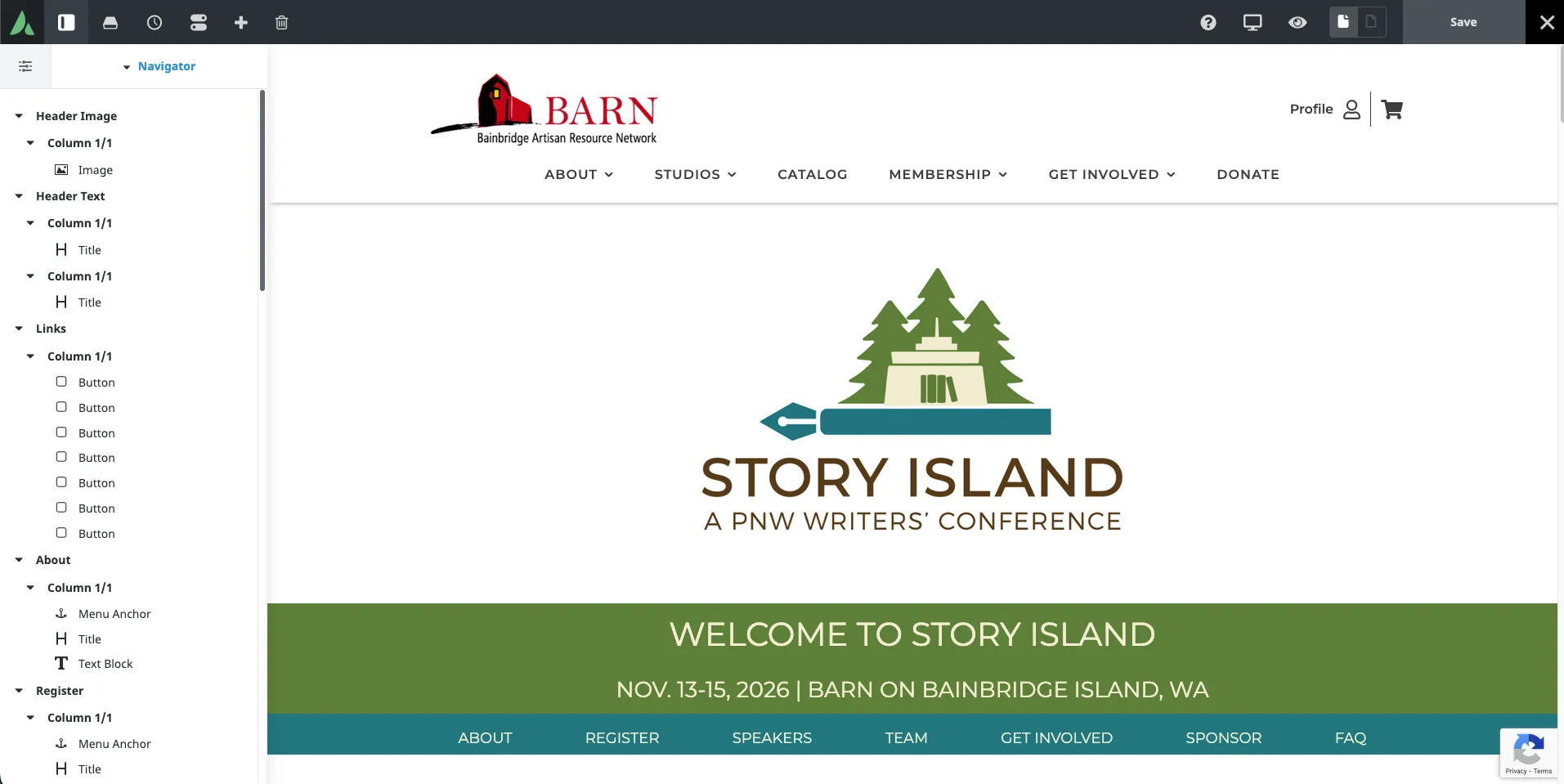Story Island WordPress editor screenshot
