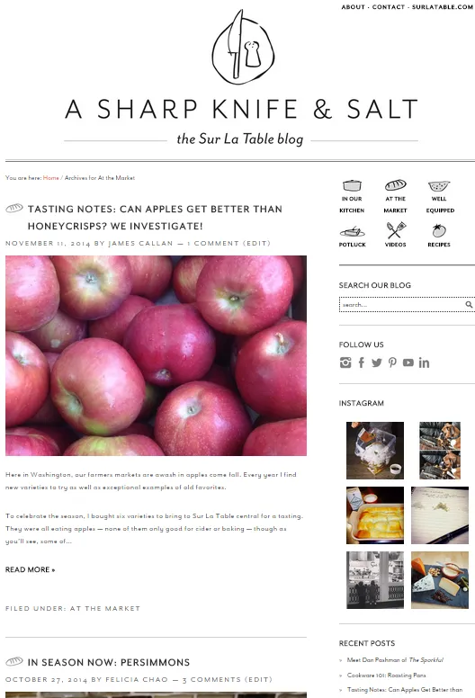 Sur La Table blog screenshot