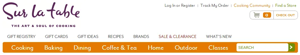 Sur La Table website header screenshot